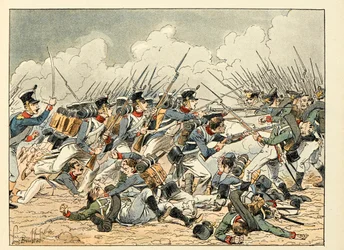 Illustration hentet fra bogen "Les heros du Siecle", anekdotiske oplæsninger af Dick de Lonlay og illustreret af Louis Bombled (1862-1927)
