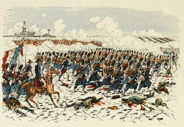 Illustration taget fra bogen "Århundredes helte", anekdotiske oplæsninger af Dick de Lonlay og illustreret af Louis Bombled (1862-1927)