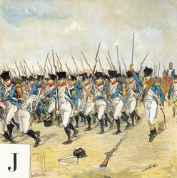 Bogstav J: Ung vagt, "Je serai soldat" (Jeg vil være soldat) - Militært alfabet