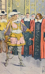 Ludvig XIV på besøg i det franske parlament, illustration fra "Histoire de France" af Jules Michelet, ca. 1900