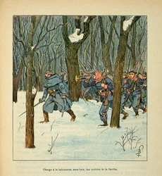 The Armee of the Loire af Eugene Sergent, kendt som Grenest, illustreret af Louis Bombled (1862-1927) (fransk-tyske krig; kampagne 1870 -1871): Slaget ved Le Mans i januar 1871, hvor mobiltelefonerne fra Sarthe blev indlæst , Privat Samling