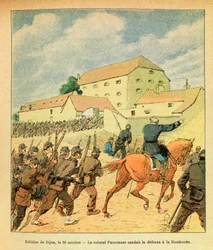 The Eastern Armee of Eugene Sergeant, dit Grenest, illustreret af Louis Bombled (1862-1927) (fransk-tyske krig; kampagne 1870-1871): Forsvar af byen Dijon den 30. oktober