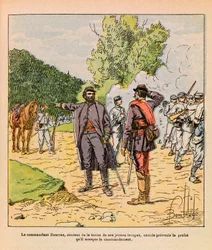 The Eastern Armee of Eugene Sergeant, dit Grenest, illustreret af Louis Bombled (1862-1927) (fransk-tyske krig; kampagne 1870-1871): Oberst Bourras under Brouvelieure-kampene i oktober 1870, privat samling