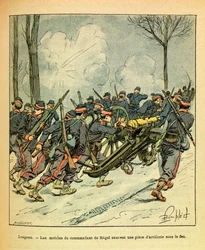 The Eastern Armee of Eugene Sergeant, kendt som Grenest, illustreret af Louis Bombled (1862-1927) (den fransk-tyske krig; kampagnen 1870-1871): December 1870, under slaget ved Longeau, reddede motiverne af kommandanten af Regel en kanon under fjendens gran
