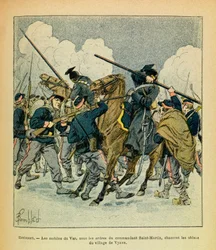The Eastern Armee of Eugene Sergeant, kendt som Grenest, illustreret af Louis Bombled (1862-1927) (fransk-tyske krig; kampagne 1870 -1871): Januar 1871, Hericourt, motiverne af Var, under ordre fra kommandanten Sankt Martin, jagt Uhlans f