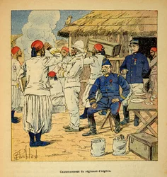 The War in Madagascar-Anekdotisk historie om de franske ekspeditioner i 1885-1895 af Henri Galli dit Galllichet (1854-1922), illustreret af Louis Bombled (1862-1927): Kantonering af Regimentet i Algeriet under den franske ekspedition til Madagaskar i 1895 