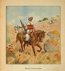 The War in Madagascar-Anekdotisk historie om de franske ekspeditioner i 1885-1895 af Henri Galli dit Galllichet (1854-1922), illustreret af Louis Bombled (1862-1927): Afrikas jæger i spejder i Madagaskar i 1895, privat samling
