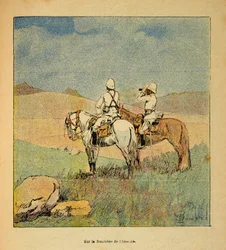 The War in Madagascar-Anecdotal History of the French Expeditions of 1885-1895 af Henri Galli dit Galllichet (1854-1922), illustreret af Louis Bombled (1862-1927): Militær i rekognoscering på grænsen mellem Imerne og Madagaskar i 1895, menig Kollektion
