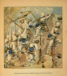 The War in Madagascar-Anecdotal History of the French Expeditions of 1885-1895 af Henri Galli dit Galllichet (1854-1922), illustreret af Louis Bombled (1862-1927): Slaget ved Tsinainondry, fremmedlegionen ved angrebet af Hovas-batterierne i 1895, Pr