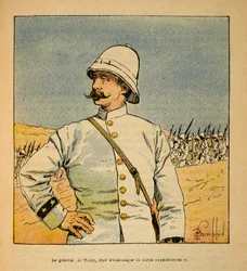 The War in Madagascar-Anekdotisk historie om de franske ekspeditioner 1885-1895 af Henri Galli dit Galllichet (1854-1922), illustreret af Louis Bombled (1862-1927): Portræt af general De Torcy (1844-1918), stabschef af Ekspeditionsstyrken i Madag