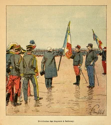 The War in Madagascar-Anecdotal History of the French Expeditions of 1885-1895 af Henri Galli dit Galllichet (1854-1922), illustreret af Louis Bombled (1862-1927): Uddeling af flag i Sathonay til de tropper, der afgik til Madagaskar i 1895 pres