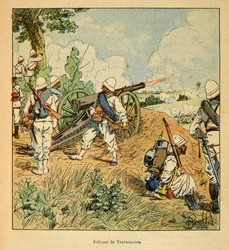 The War in Madagascar-Anecdotal History of the French Expeditions of 1885-1895 af Henri Galli dit Galllichet (1854-1922), illustreret af Louis Bombled (1862-1927): Tsarasaotras forsvar i 1895, privat samling