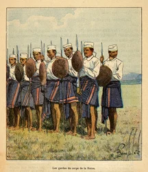 The War in Madagascar-Anekdotisk historie om de franske ekspeditioner 1885-1895 af Henri Galli dit Galllichet (1854-1922), illustreret af Louis Bombled (1862-1927): Dronningen Ranavalonas vagter, privat samling