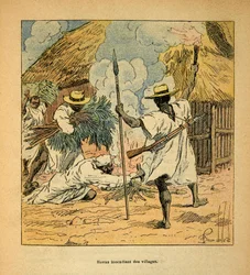 The War in Madagascar-Anekdotisk historie om de franske ekspeditioner i 1885-1895 af Henri Galli dit Galllichet (1854-1922), illustreret af Louis Bombled (1862-1927): Hovas brændende landsbyer, privat samling