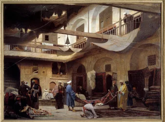 Tæppebasaren i Khan-Khabil i Kairo i 1866. Maleri af Louis Claude Mouchot (1830-1891)