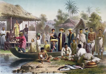 Annamesisk, cambodjansk og siamesisk kostume, omtegnet af Janet Lange og indgraveret af Eugene Ciceri, ca. 1870