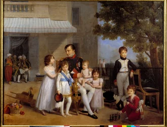 Kejser Napoleon I (1769-1821) omgiver af sin families børn på terrassen på slottet Saint Cloud i 1810 Maleri af Louis Ducis (1775-1847) 1810 Søn. 1,05x1,43 m