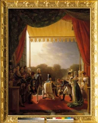 Ludvig XVIII, omgivet af medlemmer af den kongelige familie, deltog i Tuileriernes balkon, da den spanske hær vendte tilbage den 2. december