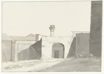 Antike zuil en bygninger i haven af ​​Brindisi Fjernsyn af den antikke søjle [på havnen i Brindisi] Rejser i Italien, Sicilien og Malta - 1778 (serietitel)
