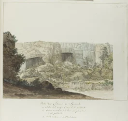 Gedeelte van Latomies hule ved Syracuse En del af Latomies of Syracuse (titel på objekt) Rejser i Italien, Sicilien og Malta - 1778 (serietitel)