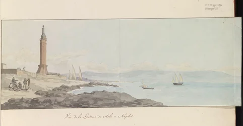 Udsigt over fyrtårnet ved havnehovedet i Napoli Vue de la Lanterne du Mole à Napoli (titel på objekt) Voyage en Italy, og Sicile et à Malte - 1778 (serietitel)