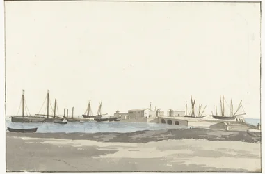 Havn i Barletta med skibe Mole du port de Barletta (titel på objekt) Voyage en Italy, og Sicile et à Malte - 1778 (serietitel)