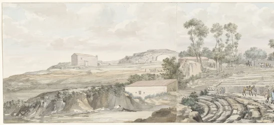 Interiør mødte trappen van teater i Syracuse Udsigt over interiøret og tribunen i Syracuse Theatre (titel på objektet) Rejser i Italien, Sicilien og Malta - 1778 (serietitel)