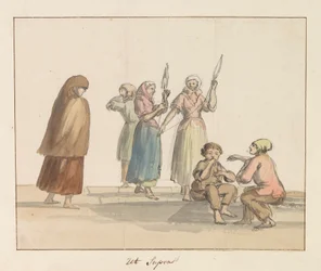 Traditionelle kostumer af øen Gozo Costume de Ghozo (titel på objekt) Voyage en Italy, og Sicile et à Malte - 1778 (serietitel)