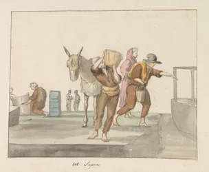 Traditionelle kostumer af øen Gozo Costume de Ghozo (titel på objekt) Voyage en Italy, og Sicile et à Malte - 1778 (serietitel)