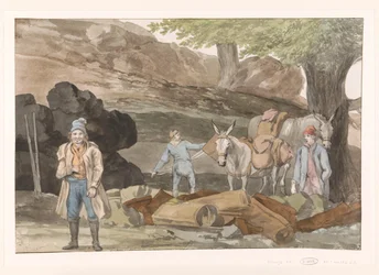 Oponthoud ved de Grotte delle Capre aan de grænser ved Nemorosa en Fredda Stop ved delle Capre-hulen på grænsen til de to regioner Nemorosa & Fredda (titel på objektet) Rejser i Italien, Sicilien og Malta - 1778 (serietitel)