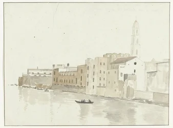 Stadsgesigt i Bari fra et værelse i herberget Udsigt over et punkt i byen Bari, taget fra et vindue på vores hostel (titel på objekt) Rejser i Italien, Sicilien og Malta - 1778 (serietitel)