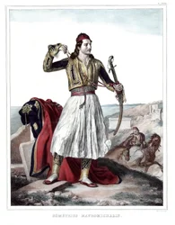 Demetrius Mavromichalis, græsk soldat og patriot. i "" Rejsen til Athen og Konstantinopel, eller samling af græske og osmanniske portrætter, udsigter og kostumer, malet på naturens steder, litografier og farver af Louis Dupre (1789-1837), elev af Da