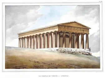 Thesee a Athenes tempel. i "" Rejsen til Athen og Konstantinopel, eller samling af græske og osmanniske portrætter, udsigter og kostumer, malet på naturens steder, litografier og farver af Louis Dupre (1789-1837), Davids elev.1825.