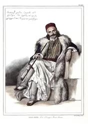 Vasili Gouda, aide de camp for Marc Botzaris (1788-1823). i "" Rejsen til Athen og Konstantinopel, eller samling af græske og osmanniske portrætter, udsigter og kostumer, malet på steder af efter naturen, litografier og farver af Louis Dupre (1789-1837),
