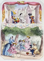 Polichinelle precepteur - Litografi, fra Theatre des marionnettes du jardin des Tuileries, tekst og tegning af Louis Edmond Duranty (1833-1880), Paris