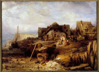 Beach a low maree Maleri af Louis Gabriel Eugene Isabey (1803-1886) 1800-tallet søn. 0,27x0,4m.