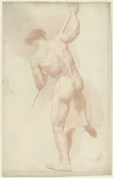 Mandlig nøgenfigur, stående, set bagfra