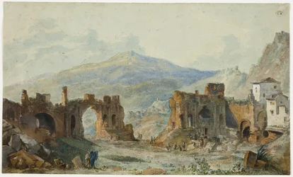 Det antikke teater i Taormina med udsigt over Etna, studie til Saint Non