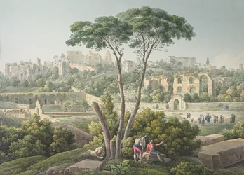 Udsigt over Palatinerhøjen i Rom med ruinerne af kejsernes palads i baggrunden, ca. 1800
