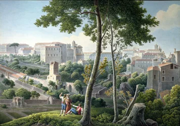 Udsigt over Quirinalhøjen i Rom med Villa Colonna i baggrunden, ca. 1800