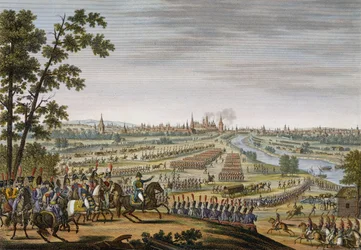 Franskmændenes indtog i Moskva, 14. september 1812, indgraveret af Edme Bovinet (1767-1832) (akvatint)