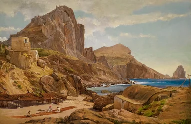 Marina Piccola, Capri ca. 1844 (olie på papir monteret på panel)