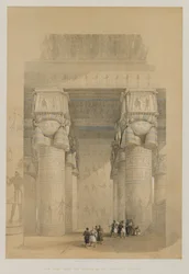 Egypten og Nubien, bind II: Udsigt fra under portikken af Denderas tempel, 1849.