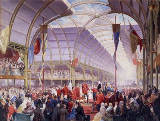 Sir Thomas Fairbairn overrækker talen til prinsgemalen på Art Treasures Exhibition, Manchester, maj 1857