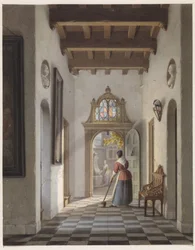Pige, der fejer gangen i et hus