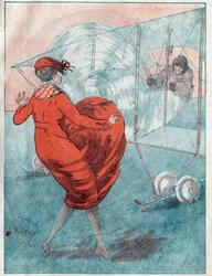 Den gunstige vind: Helice nysgerrig. Illustration af Louis Icart (1888-1950) for magasinet “” le Fantasio ”” af maj 1916.