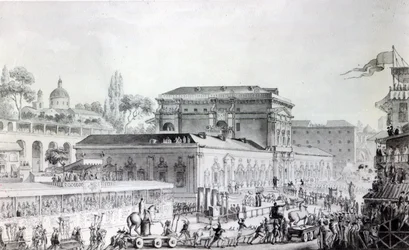 Antikviteter fundet ved Herculaneum bliver transporteret til Napoli-museet, ca. 1782 (pen, blæk og akvarel på papir)