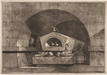 Tomb with Sphinx: Funerary Monument with an Owl on a Sarcophagus Supported by Sphinx, ca. 1779-84.
