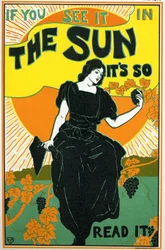 Litteratur. The Sun, avis. Plakat af Louis Rhead, USA, ca. 1890 (plakat)