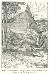 De rejste "så hurtigt, at deres hår fløjtede i vinden" (litho)